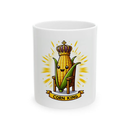 Whimsical Corn King Ceramic Mug, Funny Novelty Cup for Coffee or Tea, Unique Kitchen Drinkware, Corn Lovers Gift, Farmhouse Decor, 11oz 15oz