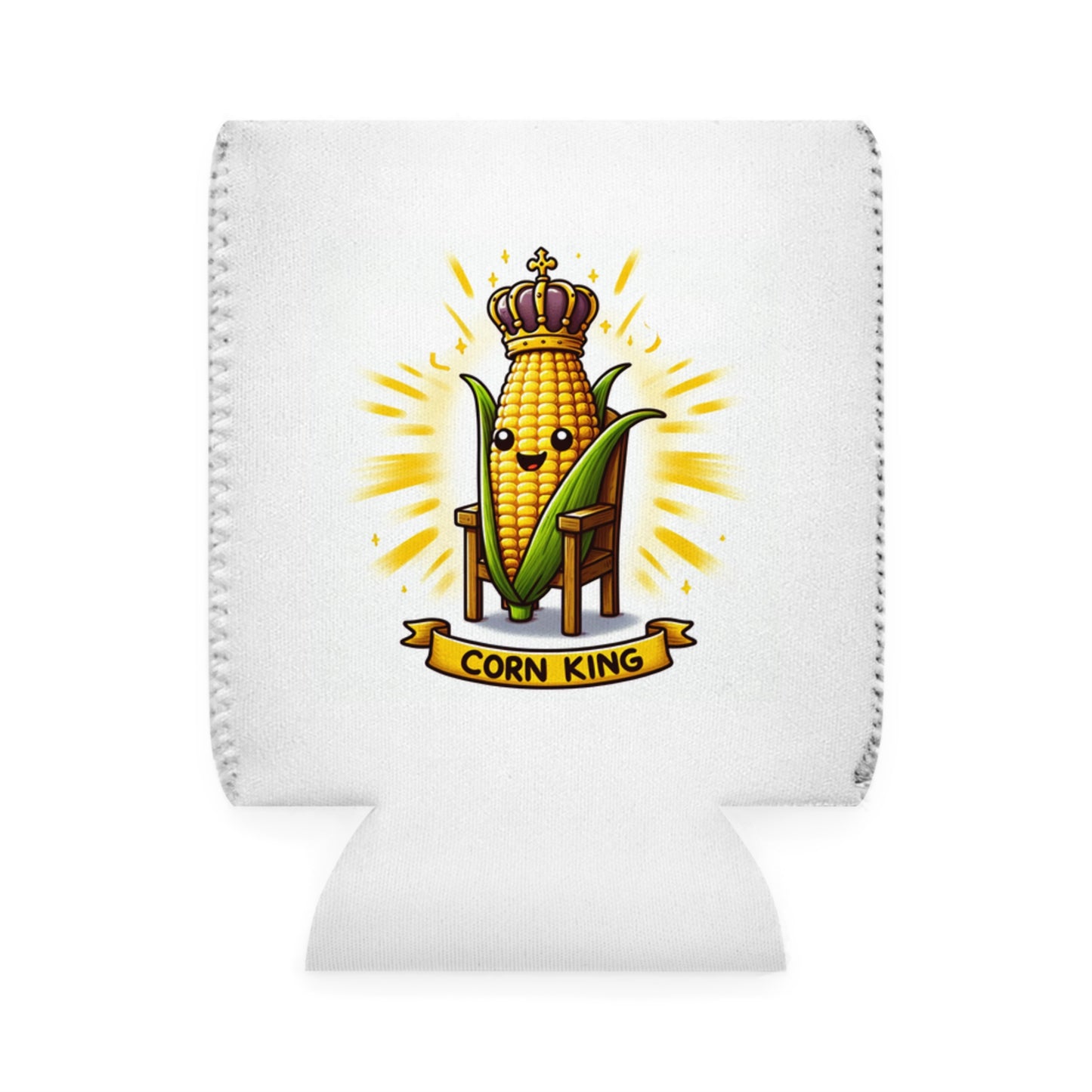 Corn King Whimsical Can Cooler Sleeve, Beer Holder, Beverage Insulator, Drink Cozy, Funny Gift for Farmers, Farmhouse Decor